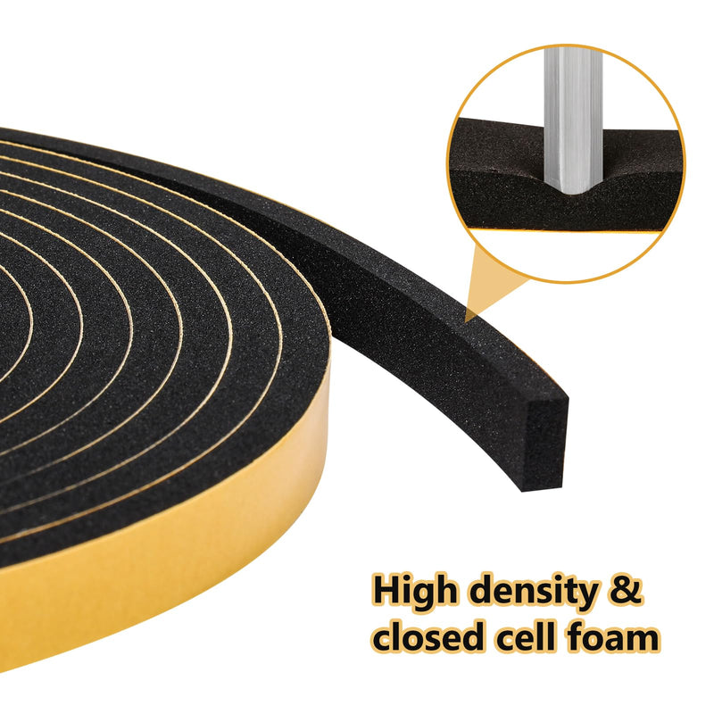[Australia - AusPower] - Weather Stripping Door Seal Strip (1/2 Inch X 1/4 Inch X 16Feet), Strong Adhesive, Lightproof, Soundproof, Weatherproof Foam Tape Insulation for Sliding Door, Front Door Frame, Windows- Black 1/2 Inch X 1/4 Inch X 16Feet 