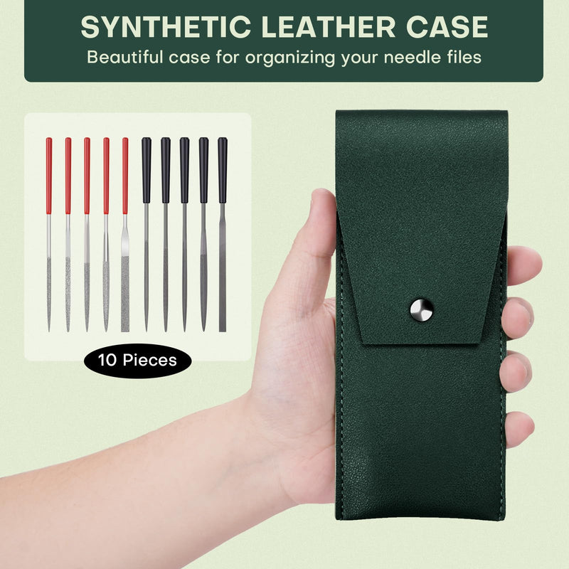 [Australia - AusPower] - 5pcs Mini Diamond Needle Files and 5pcs Mini Steel Needle Files,Packed in Synthetic Leather Case,for high Precision Sanding Work on Wood,Plastic,Metal and Jewelry Carving Red and Black 