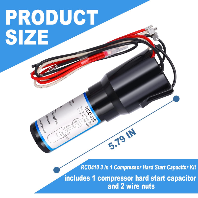 RCO410 3 in 1 Compressor Hard Start Capacitor Kit for Refrigerators & Freezers 1/4-1/3 H.P. 115VAC (3 pcs) RCO410