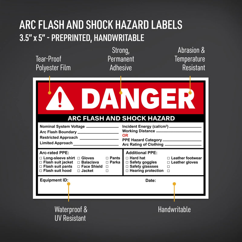 Avery Arc Flash/Shock Danger Labels, Waterproof, UV Resistant, Preprinted, Handwrite-Only, 3.5" x 5", 100 Warning Decal Labels 3.5" x 5" 100 labels