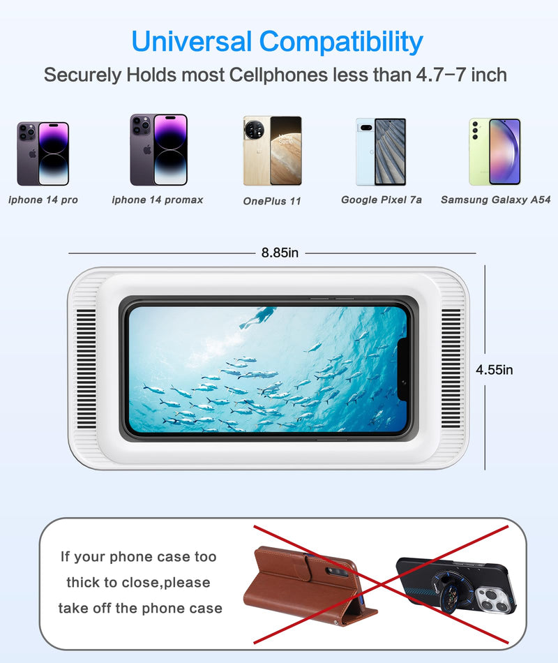 [Australia - AusPower] - Waterproof Shower Phone Holder with 480° Rotation and Angle Adjustable, Enhanced Sound Quality, Fits Phones up to 7 Inches（White） White 