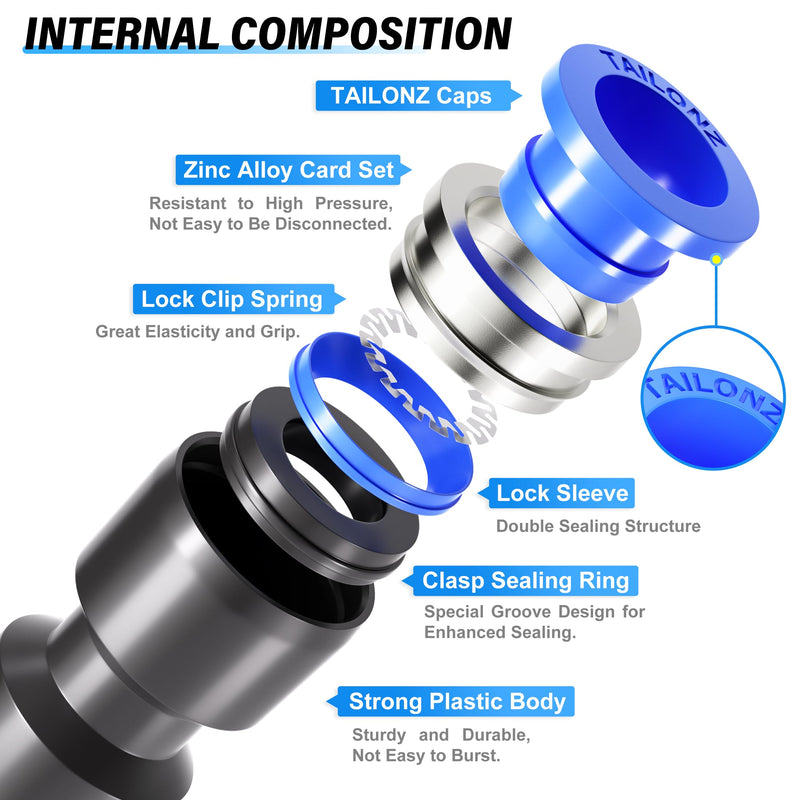 [Australia - AusPower] - TAILONZ PNEUMATIC 50 pcs Straight Push Connectors Plastic Quick Release Connectors Air Line Fittings for 5/32 1/4 5/16 3/8 1/2Tube (2 Way) 5/32"/1/4"/5/16"/3/8"/1/2"OD 