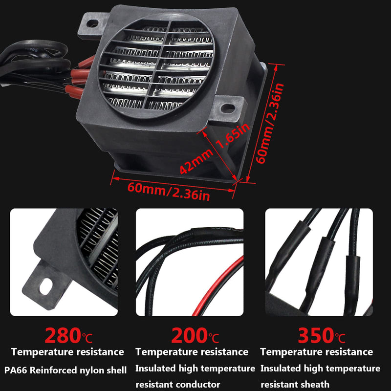 PTCYICU PTC Fan Heater 200W 110V, Ceramic Fast-Heating Element with Constant Temperature Thermistor Insulation, Energy-Saving Car Auto Air Heater with Plug for Indoor Small Room Space Use 60mm