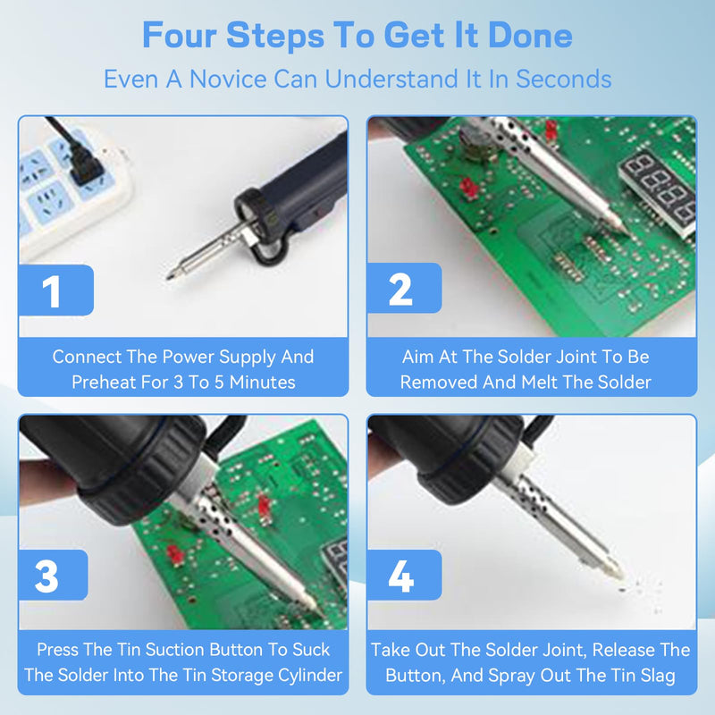 [Australia - AusPower] - Stainless Steel Soldering Suction, Desoldering Pump, Automatic Desoldering Gun with 3 Suction Nozzles, EU Plug, 220 V 350 W Iron Gun, Soldering Tool, Portable Tool for Removing Solder, Engineer Solder 