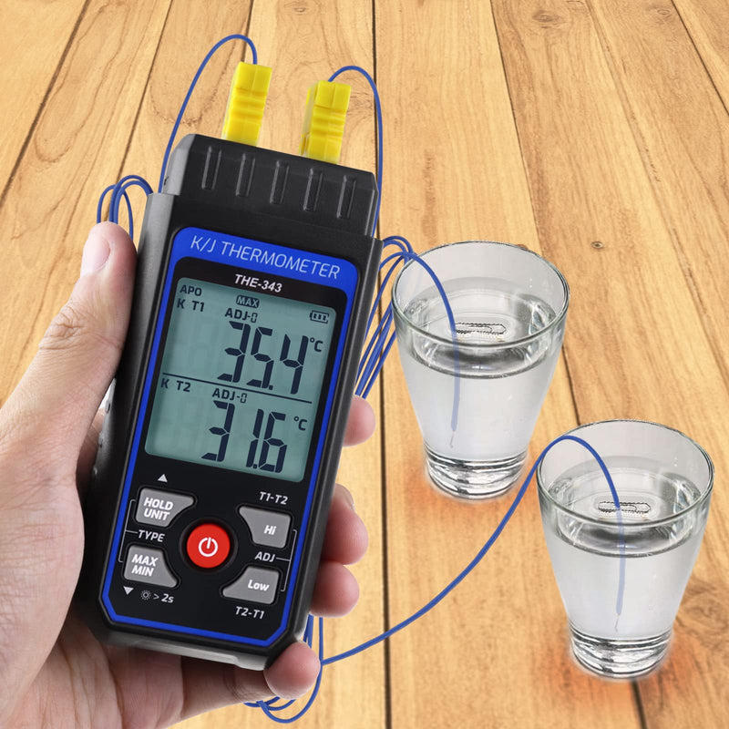 [Australia - AusPower] - Thermocouple Thermometer HVAC Temperature Meter, Digital Temperature Thermometer with 4 K Type Thermocouple, Dual Channel Temperature Gauge with Alarm & ADJ Compensation (-328~2500℉ Measuring) 