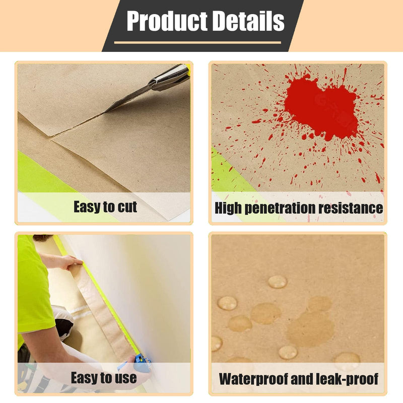 Tape and Drape, Paint Masking Paper, Masking Paper, 20" X 150feet Car Protection Covering Paper, Paint Tape, Assorted Masking Paper, for Car and Furniture, Floor(6",12",20") 3 pack(6",12",20")