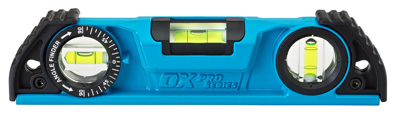 [Australia - AusPower] - OX Tools Pro 10 inch Magnetic Torpedo Level - Adjustable 3-Vial Aluminum Level with V-Groove Base - PVC Shock Absorbing End Caps with Angle Finder Vial - OX-P027210 