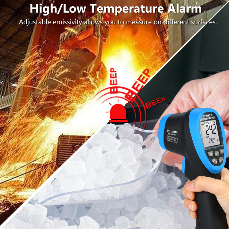 [Australia - AusPower] - HOLDPEAK Pyrometer D:S=50:1, High Temp Infrared Thermometer -58℉~3272℉(-50℃~1800℃), Non-Contact Industrial Laser Thermometer Gun with Flashlight, Digital IR Temperature Gauge HP-1800 (NOT for Human) 1PC-HP-1800-BLUE(-50~1800℃ Higher) 