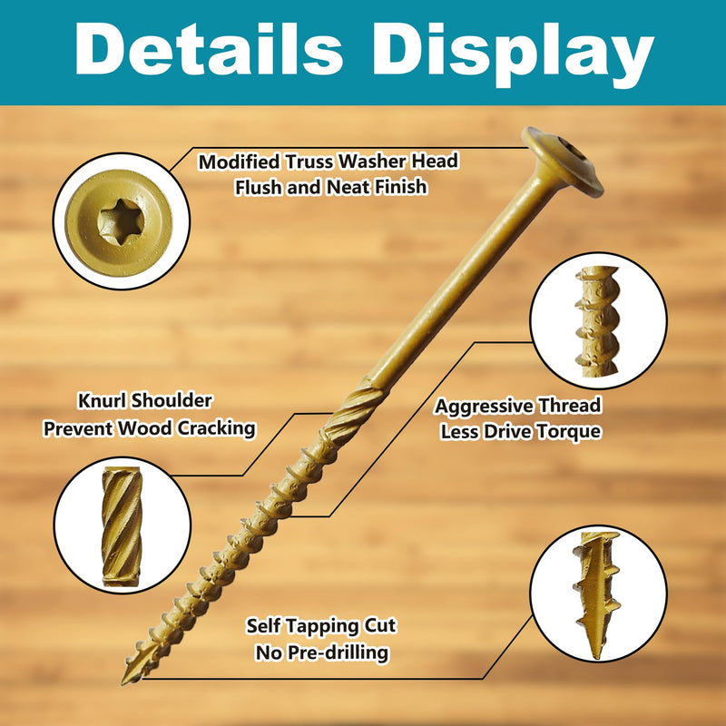Lag Screws 6 Inch, Structural Wood Screw #14x 6, 117-PCS Heavy Duty Construction Screw, Rust Resistant, Washer Head, Black Coated Exterior Wood (117, Bronze, #14 x 6) #14 x 6"