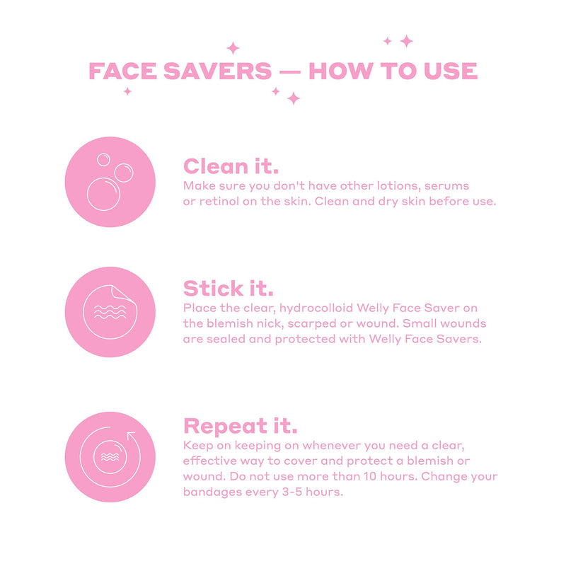 [Australia - AusPower] - Welly Bandages - Face Savers, Hydrocolloid Acne Blemish Patch, Adhesive, Small Spot Shape, Clear - 36 ct 