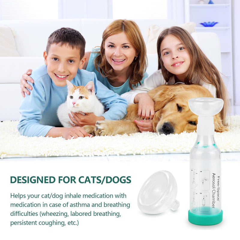 [Australia - AusPower] - Cat Handheld Inhaler Spacer with 2 Masks Helps with Breathing & Delivering Medication Fits 