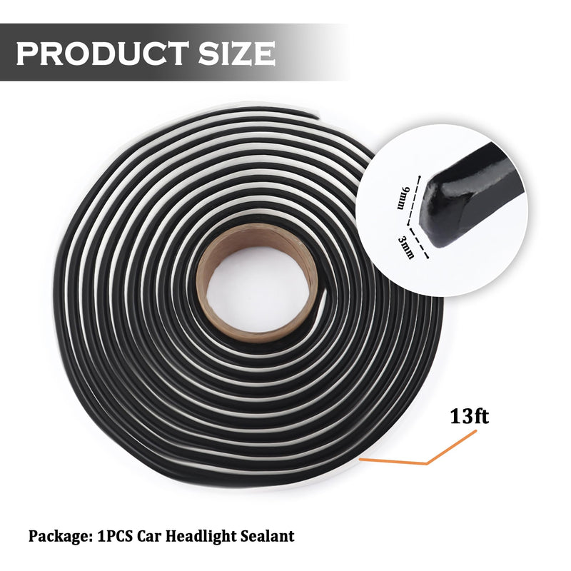 13FT Car Headlight Sealant Butyl Tape,Butyl Rubber Sealant Blocks Dust Water Noise,Universal Butyl Sealant Tape Car Accessories for Car Headlights Taillights Windshield Doors (13Ft x 9mm x 3mm) 13Ft x 9mm x 3mm