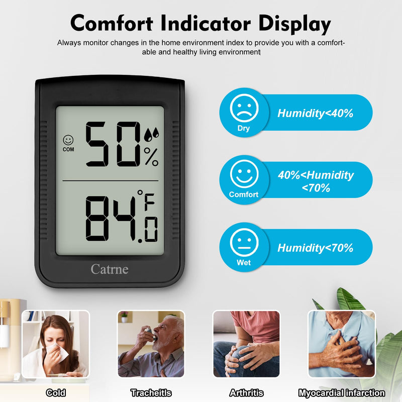 [Australia - AusPower] - Digital Hygrometer Indoor Thermometer Humidity Meter Room Thermometer with Large Number Display,Temperature and Humidity Monitor for Home,Baby Room, Bedroom, Office, Greenhouse (Black) Black 1 Pack 