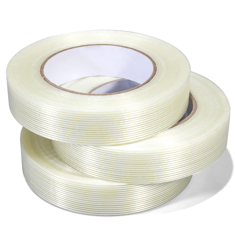 [Australia - AusPower] - Valley'sYuMiao 3 Pack, 1in×60yds,Mono Filament Strapping Tape, 180yds Total, Fiber Reinforced Packing, Heavy Duty Wearproof Tape, 5.5mils 1" × 60 YDS × 3 Rolls, 180Yards?540ft? 