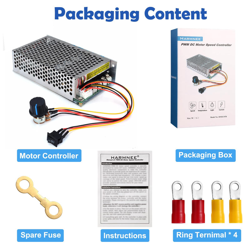 [Australia - AusPower] - Industrial Grade PWM DC Motor Speed Controller, DC 10V-50V / Rated 60A / Max 100A Industrial Grade DC Brush Motor Controller with Fuse & CW/CCW Switch & Potentiometer Knob 