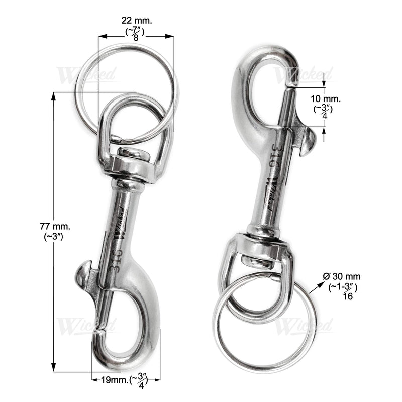 [Australia - AusPower] - Wicked 316 Stainless Steel Swivel Eye Single Snap Bolt with Split Ring (3 (77mm) - 3 Pack) 3 (77mm) - 3 Pack 