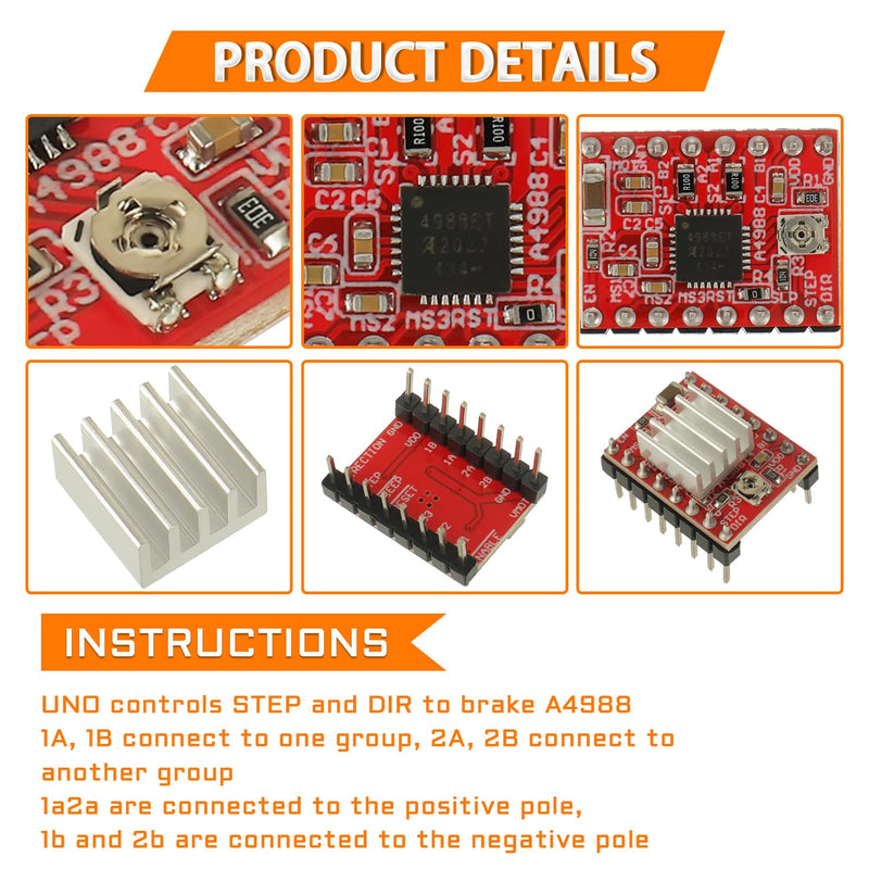 [Australia - AusPower] - A4988 Stepstick Motor Driver Module with Heat Sink for Arduino 3D Printer CNC Machine or Robotics(5Pcs) 