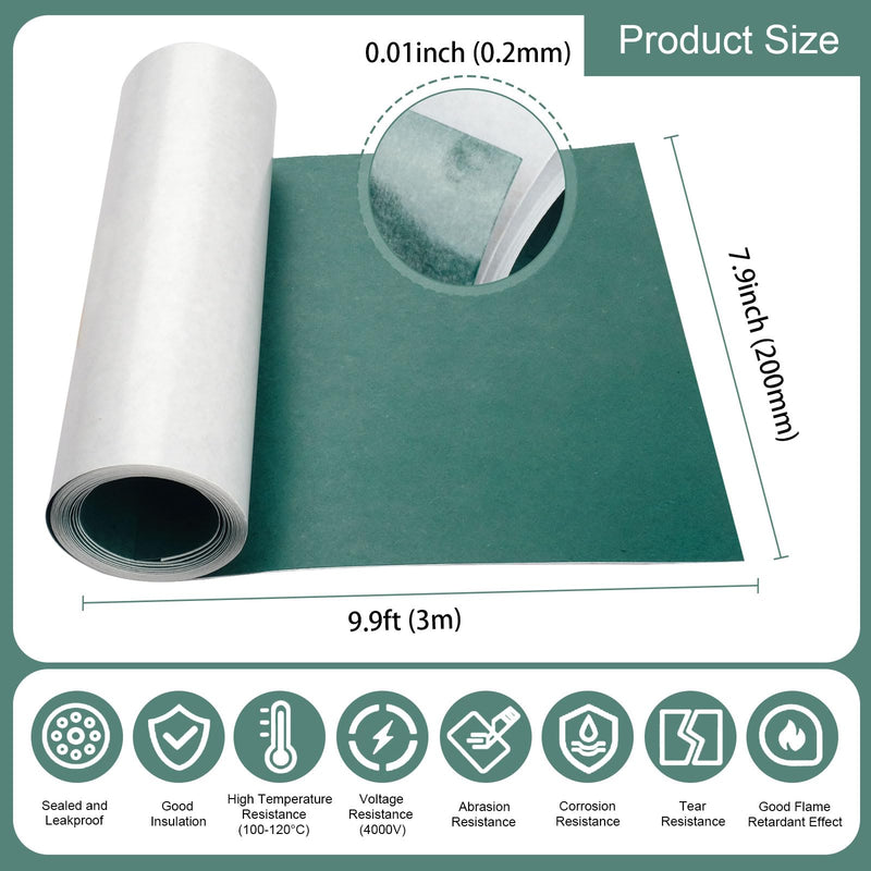 Electrical Insulating Adhesive Paper 200mm(7.9in) Width 3M Length Self Adhesive, Battery Pack Insulator Film Gasket for 18650 21700 26650 Battery Pack, 0.2mm Thickness, Green