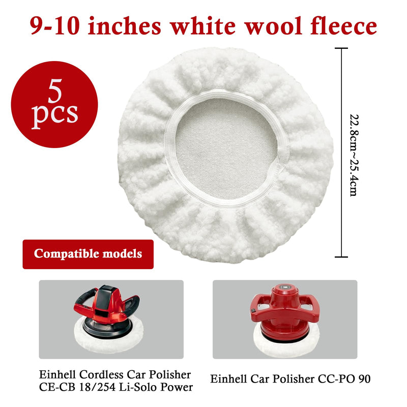 [Australia - AusPower] - TXErfolg Pack of 5 Lambswool Polishing Covers for Einhell Cordless Car Polisher CE-CB 18/254 Li, CC-PO 90, for 220 mm - 250 mm Polishing Machines, 9-10 Inch Car Polishing Pad for Waxing and Polishing 