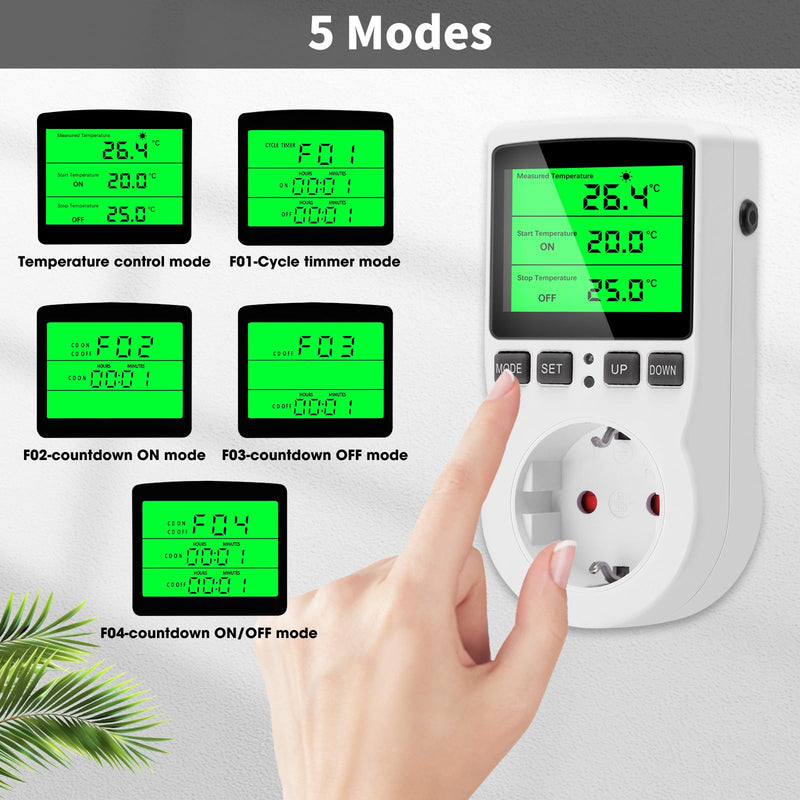 [Australia - AusPower] - diymore Temperature Controller Socket 230 V with Sensor Digital Thermostat Socket Temperature Switch with Timer for Greenhouse Aquarium Fridge Heating Cooling White 