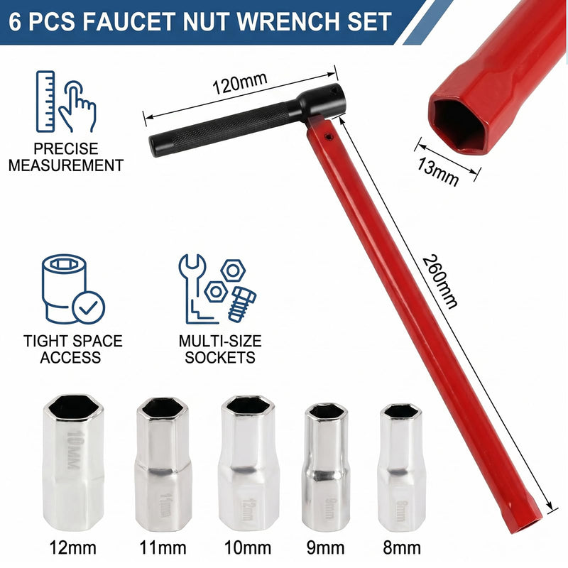 Basin Spanner Tap Wrench 8-13 mm Tap Wrench Tap Key Universal Tool Sink Key for Bathroom Sink Fittings Sanitary Installations