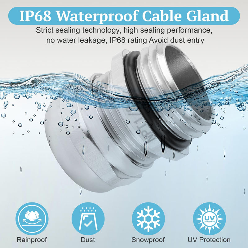 [Australia - AusPower] - 4 Pcs NPT 1/2" Nickel-Plated Copper Waterproof Cable Gland, IP68 Waterproof Cable Gland Adjustable 6-12mm Cable Connectors 1/2" NPT 