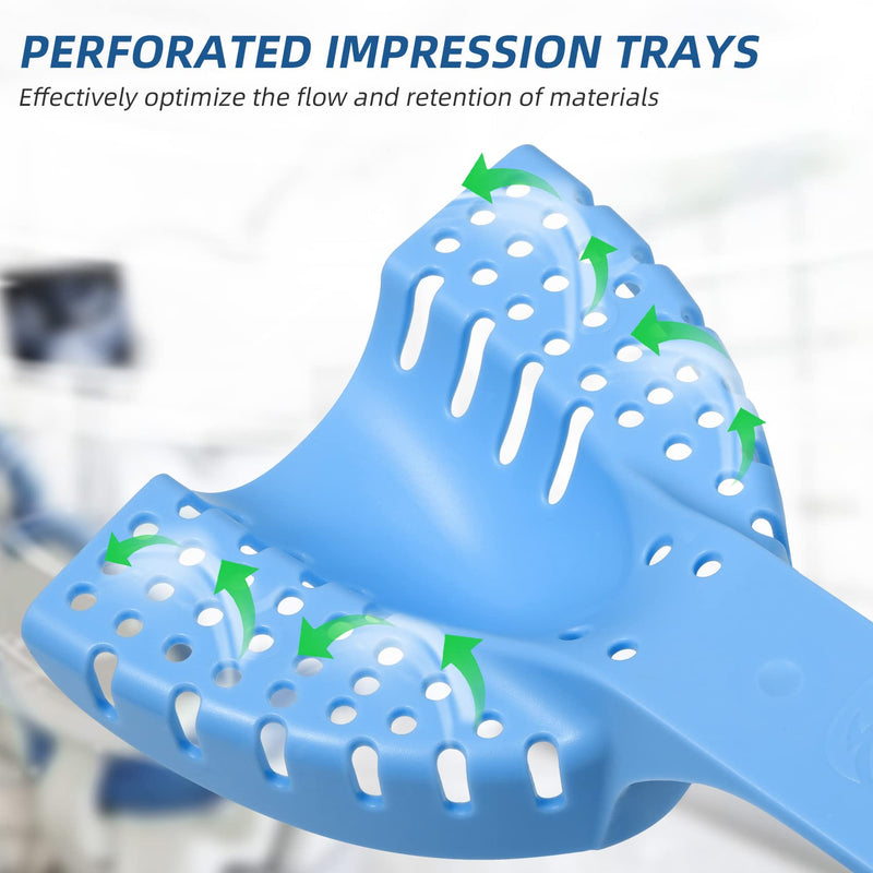 Annhua Dental Impression Trays Autoclavable 10 PCS, Perforated Impression Trays Set Plastic Teeth Holder for Dental Clinic, Lab Equipment, Dental Students - Blue