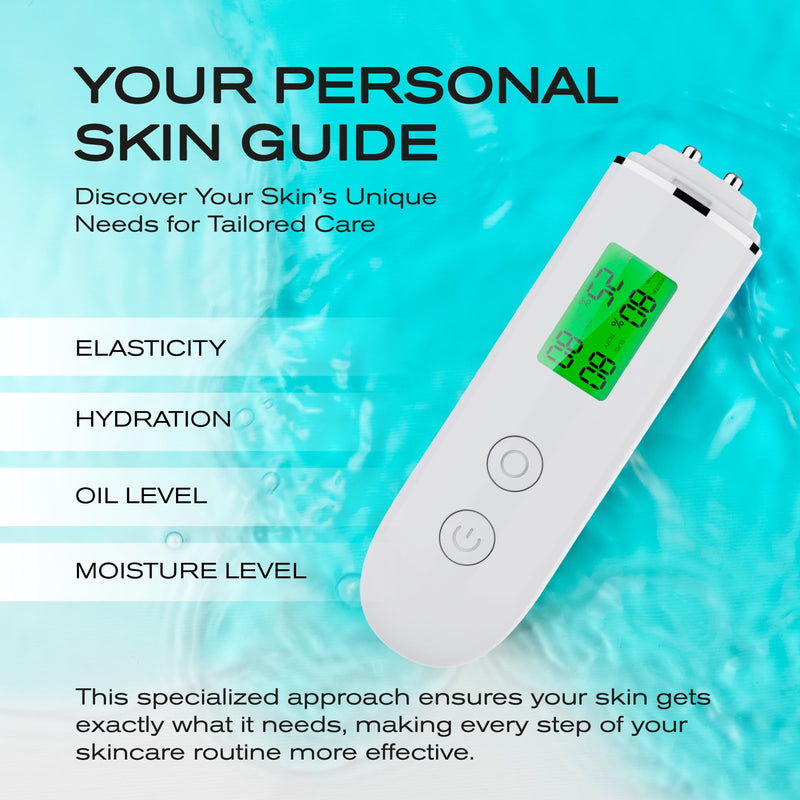 Skin Hydration Tester Monitor - Professional Portable Digital Corneometer Facial Moisture Analyzer Meter Tool - Multifunctional Hydration Test and Tracking Device for Skincare with LCD White
