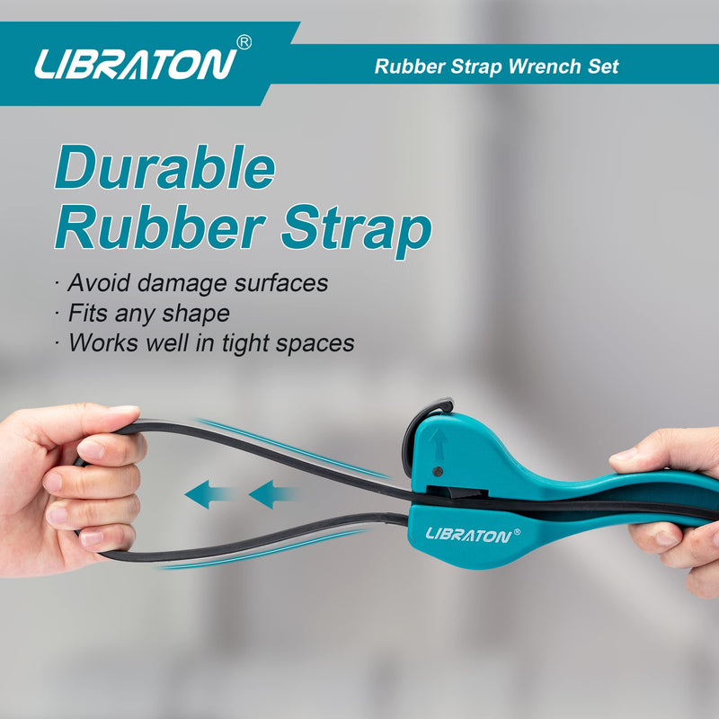 [Australia - AusPower] - LIBRATON Strap Wrench Set,Universal Rubber Strap Wrench, 2-piece Oil Filter Strap Wrench Set, Multifunctional Adjustable Wrench Tools Oil Filter, Jar Opener 