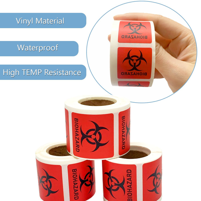 Biohazard Danger Safety Warning Label - 4"x 4" Waterproof Self Adhesive Decal Sign Sticker, High Temp Resistance, Long Lasting (250 Pcs/Roll) 250