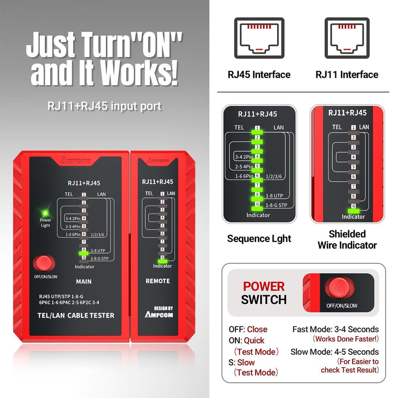 [Australia - AusPower] - AMPCOM Pass Through RJ45 Crimp Tool 1PC and LAN & TEL Continuity Test Tool 1 PC for CAT5E/6/6A/7/8 UTP & STP 