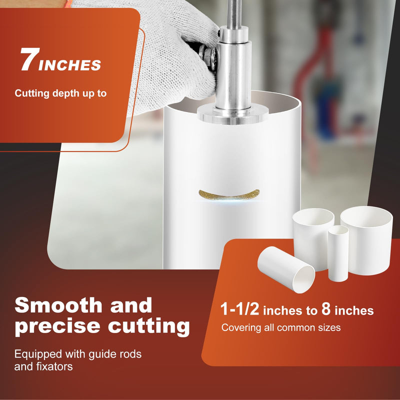 7 Inch Inside Pipe Cutter Kit for Tight Spaces – Adjustable Cutting Depth, 11 Pcs Diamond Cutting Wheel, 1/4" Hex Shank, PVC Pipe Cutter Tool Fits 1-1/2" to 8" for Glass Marble Jade 12