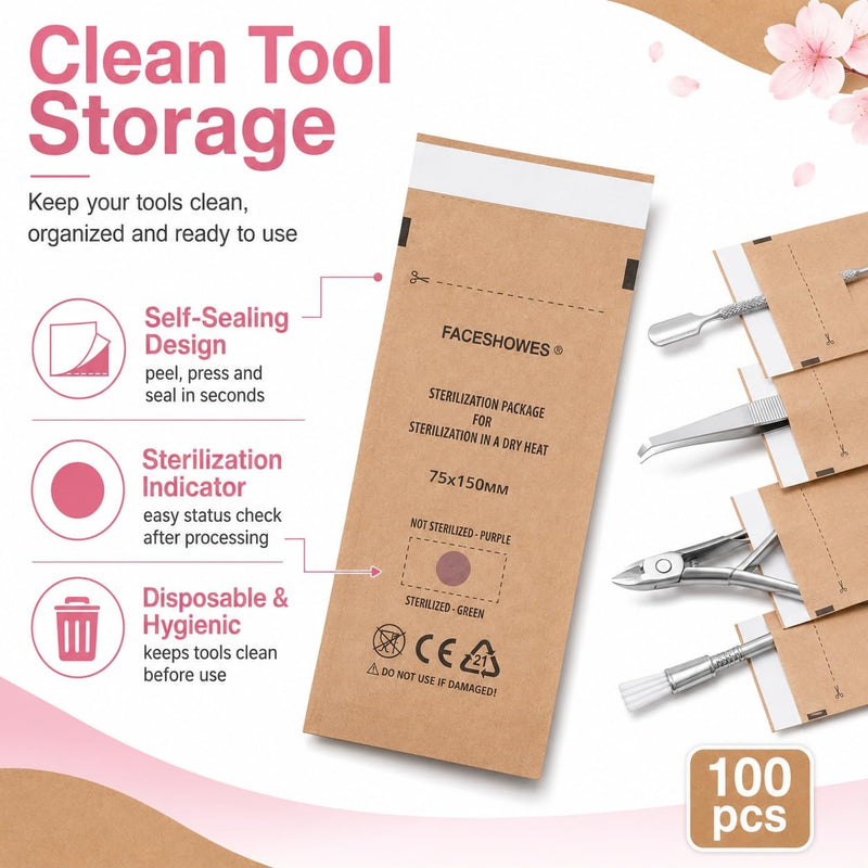 100 Stück Sterilisationsbeutel,75 X 150 Mm Sterilisation Tasche,Beutel Selbstverriegelnder Nagelkunst,Ür Nagel Sterilisatoren Desinfektionsmaschinen