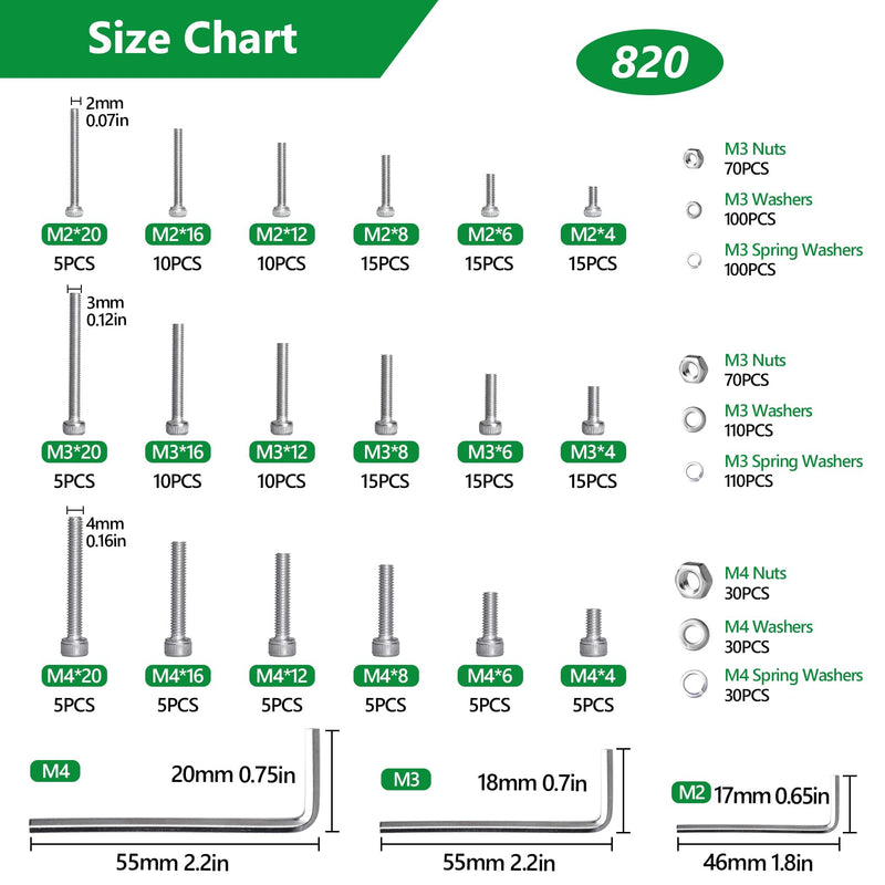 [Australia - AusPower] - 1440PCS Screws Nuts and Washers Assortment, M2 M3 M4 Hex Socket Head Cap Metric Bolts and Nuts Kit and 820PCS M2 M3 M4 Metric Screw Assortment, 304 Stainless Steel Metric Bolts and Nuts Assortment Kit 