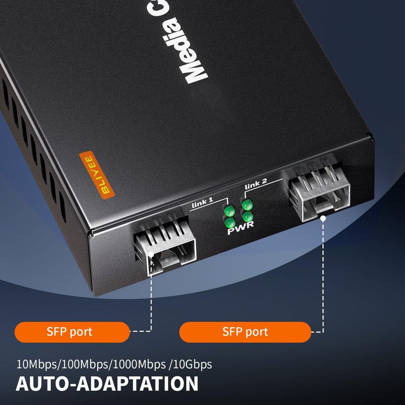 [Australia - AusPower] - 10Gbps 2 Ports SFP OEO Mode Media Converter, Optical-Electrical Fiber Count Converter, SFP Repeater for SFP+ SR Module and 10GBase-T Module, Fiber to Ethernet Transmission up to 100KM 10Gb 2 Ports SFP OEO Mode Media Converter 