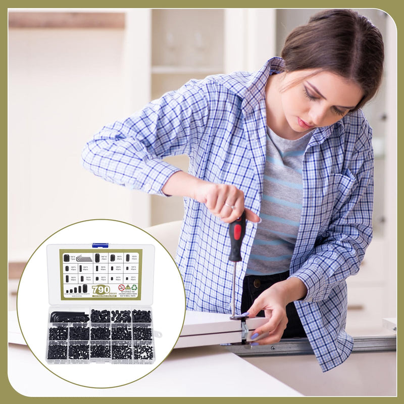 [Australia - AusPower] - 1317 Pcs 26 Size Metric + SAE Set Screw Assortment Kit Head Socket Hex Metric Set Screws Assortment Kit Black Zinc Plated 12.9 Alloy Steel Cup-Point Screws (M3-M8, 1/8"-40 to 5/16"-18) 