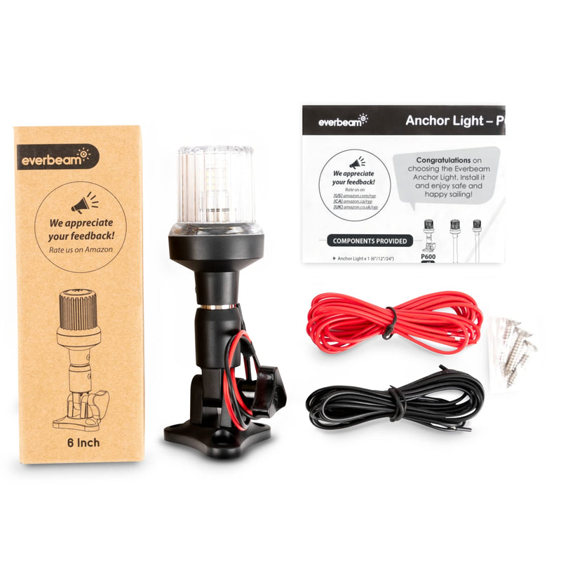 EVERBEAM P600 Adjustable Stainless Steel Anchor Light for Fishing Boats and Marine Vessels - Gives 360 Degree Visibility for 3 Nautical Miles - Weatherproof Fold Down 36pc LED inc. Fittings and Manual 6 Inch