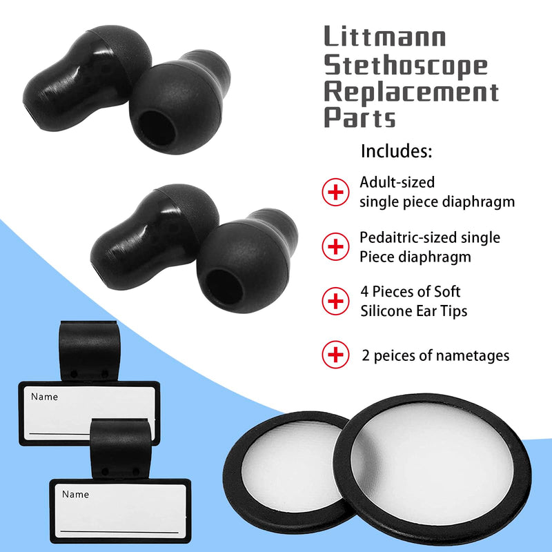 [Australia - AusPower] - Stethoscope Replacement Part Kit - Diaphragm & Ear Tips for Littmann Classic 3, Cardiology 3 & 4 - Black 