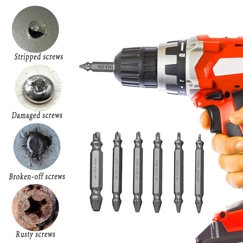 6-Piece Screw Extractor Set Made of High-Speed Steel Screw Extractor Includes Storage Case for Unscrewing Rusted or Worn Screws