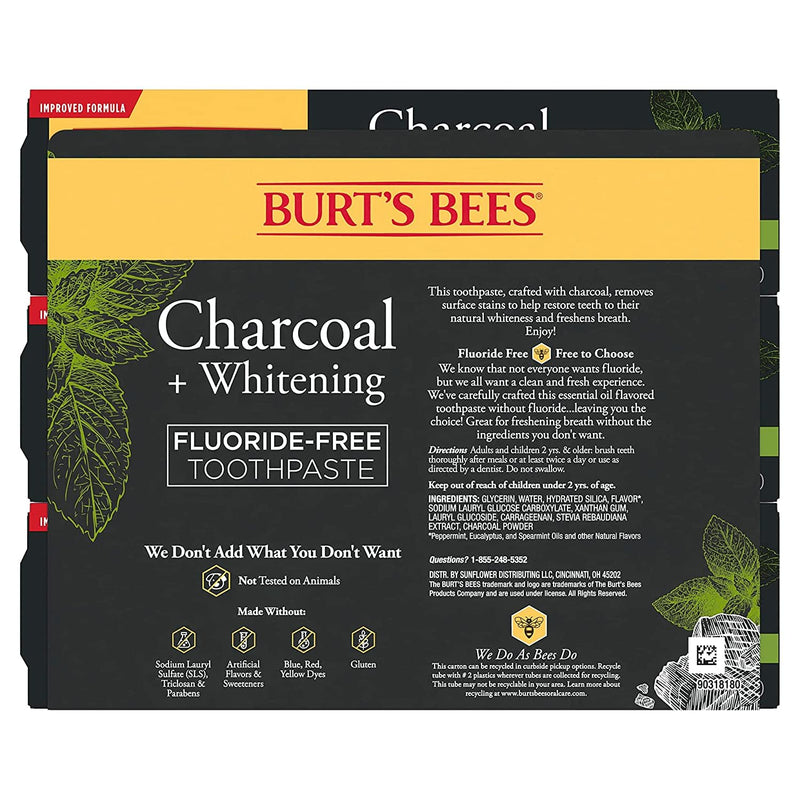 Burt's Bees Toothpaste, Natural Flavor, Charcoal Fluoride-Free Toothpaste, Zen Peppermint, 4.7 oz, Pack of 3