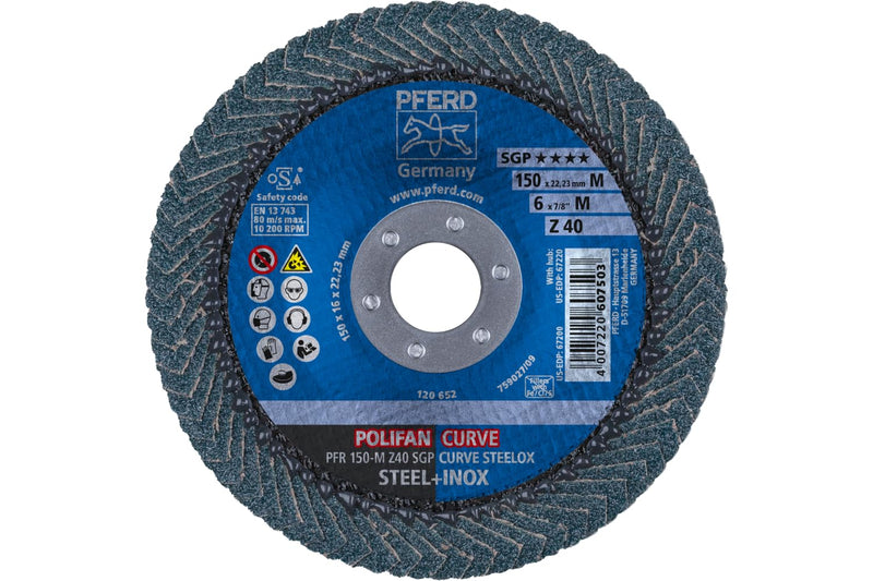 [Australia - AusPower] - PFERD POLIFAN®-Curve Radial Type Flap Disc - 6" x 7/8", 40 Grit Zirconia, Welding Accessory and Angle Grinder Attachment - for Steel and Stainless Steel (INOX) Grinding - Pack of 1 - Part 67200 Very Coarse 6" x 7/8" Medium 