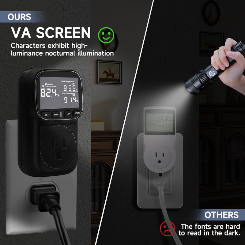 [Australia - AusPower] - Digital Temperature Controller Outlet, Plug-in Thermostat with LCD Display, Black, Indoor Temperature Monitoring 