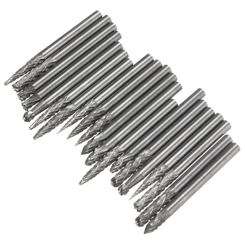 Yakamoz 20 Pieces Tungsten Carbide Double Cut Rotary Burr Set with 3 mm (1/8 Inch) Shank and 3 mm (1/8 Inch) Head Size 20pcs 3x3