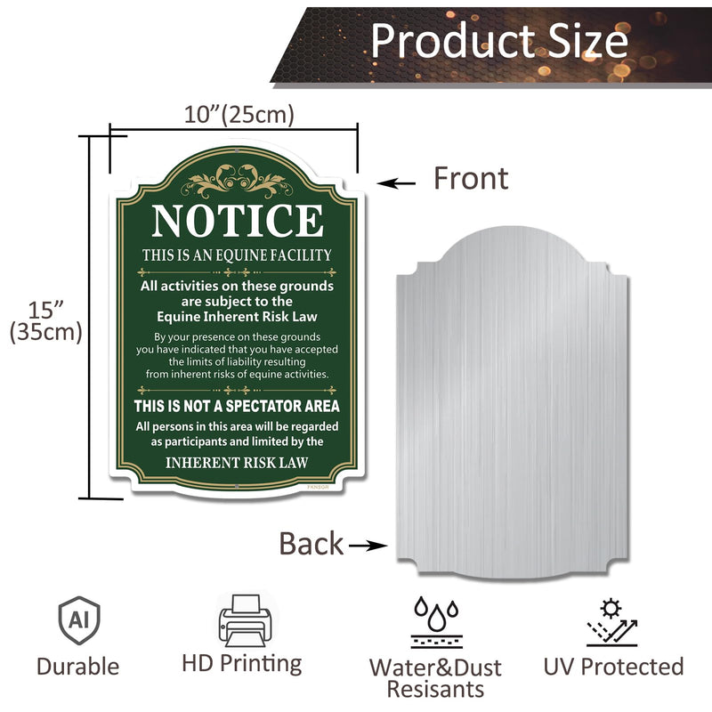 Equine Liability Sign 2 Pack, 10 x 14 inches Rust Free Aluminum Horse Barn Stable Farm Sign, UV Protected, Fade Resistant