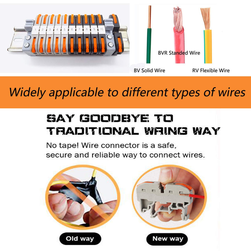 [Australia - AusPower] - DIN Rail Terminal Blocks Kit, with 20pcs Universal Compact Connectors, 2pcs Connection Bar, 2pcs Marker Strip, 2pcs DIN Rail Terminal End Block, 20pcs Screws, with Transparent Storage Box, 28-12 AWG 
