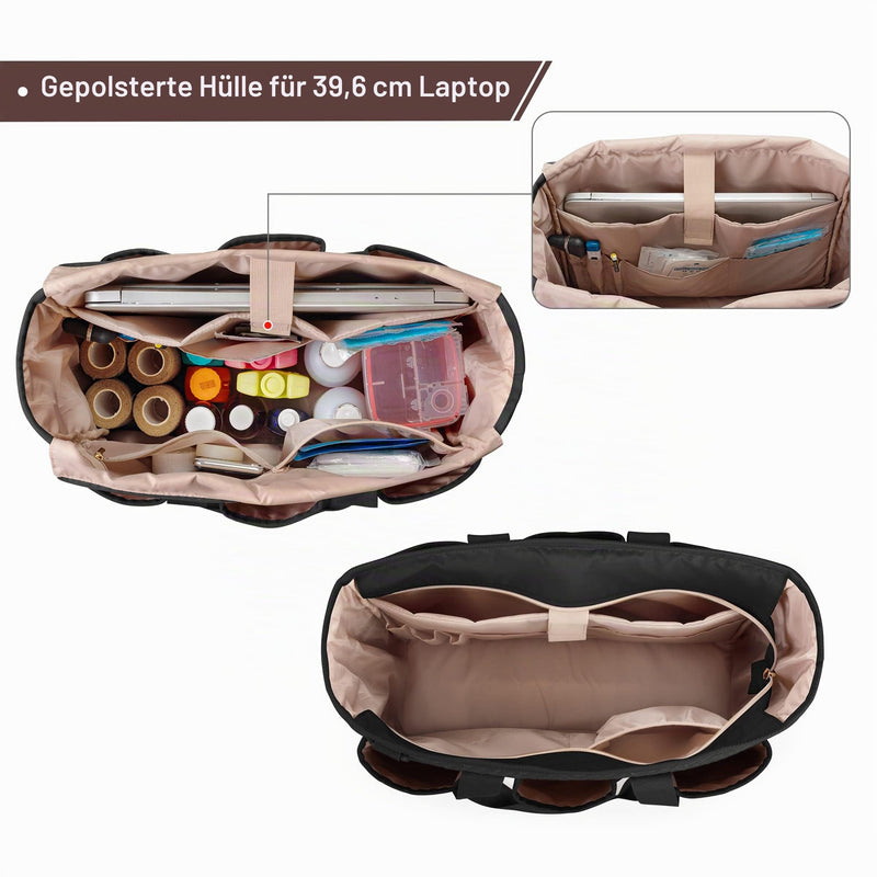Fasrom Nurse Medical Bag Black | With padded 15.6 inch laptop compartment, 8 outer pockets, 3 pen loops and reinforced straps for first aid and students