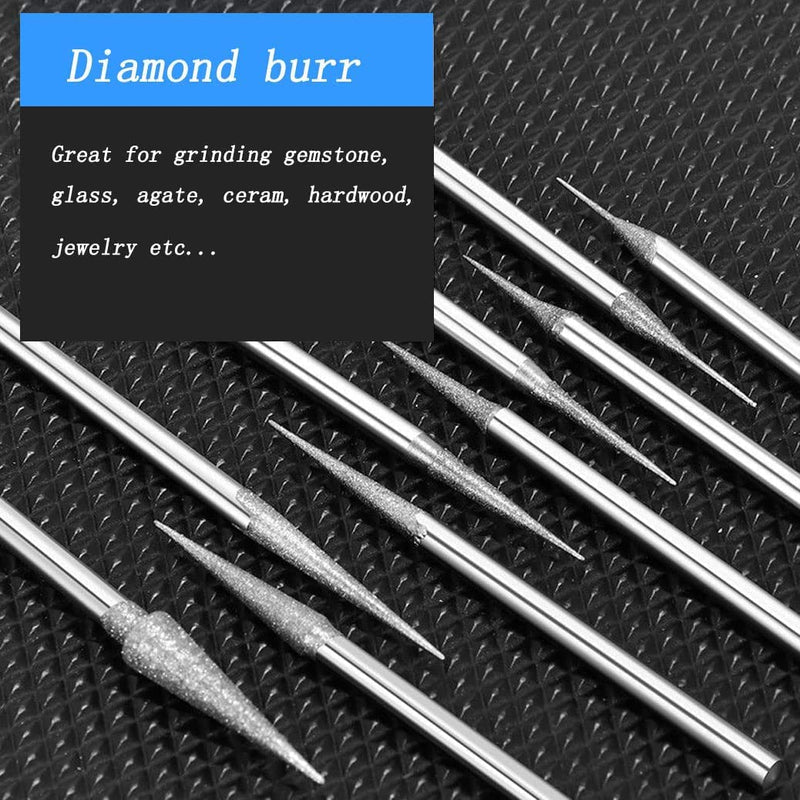 [Australia - AusPower] - Luo ke 10 Pcs Cone Shape Diamond Burr Set - 3/32'' Shank Diamond Cone Burs Stone Carving Bits for Rotary Tool Include Dremel 10pc Cone Shape 