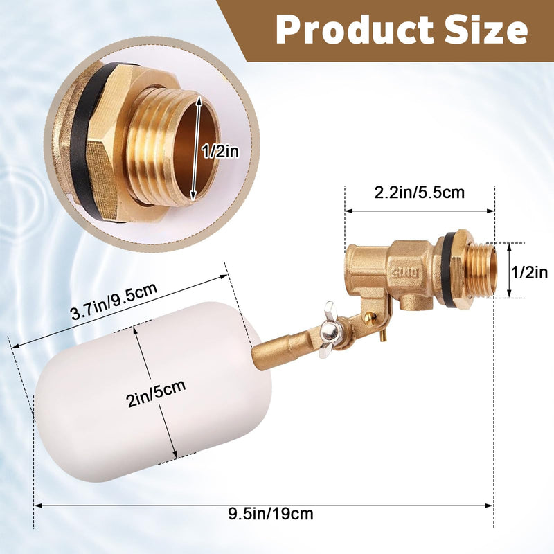 Water Float Valve 1/2 inch, Brass Float Ball Valve with Adjustable Arm, Automatic Fill and Water Level Control Valve for Water Trough,Fountains,Water Tank,Ponds,Pool,Aquariums