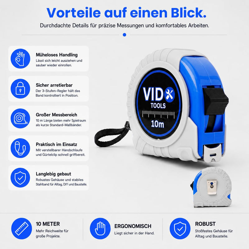 Tape Measure 10 m Robust Tape Measure Precise Tape Measure for Professionals and Hobby Craftsmen Measuring Tape