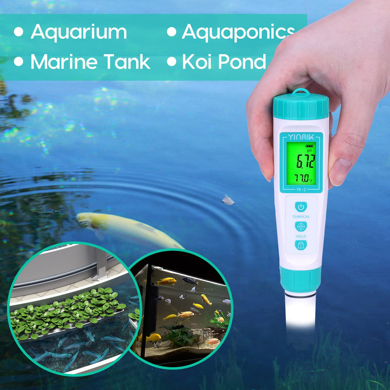 YINMIK Digital pH Meter with Extra Replaceable Probe, Pocket pH Tester for Hydroponics, Accurate Water Tester for Swimming Pool Hot Tub Aquariums Home Wine Brewing 2 in 1 pH Meter
